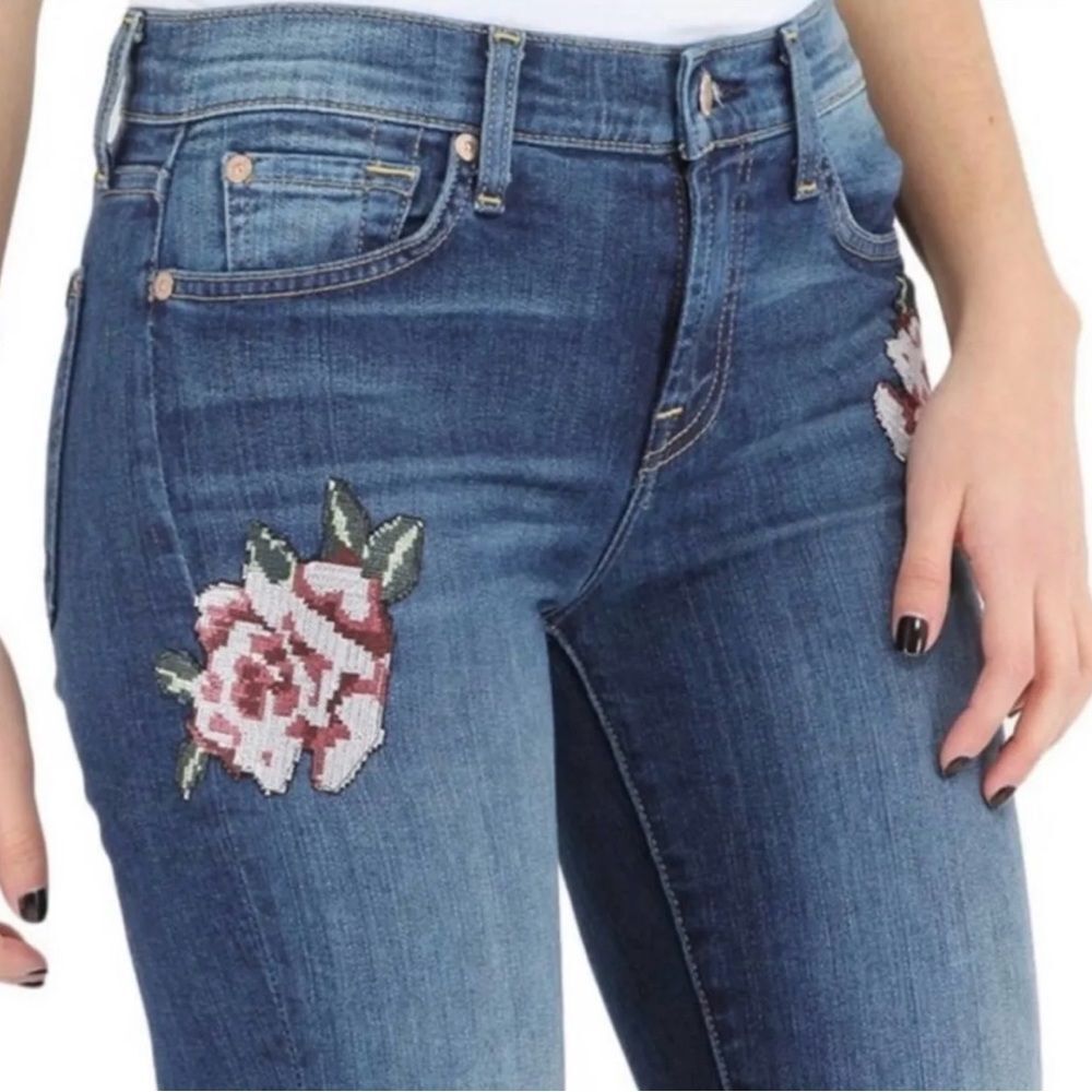 7 For All Mankind The Skinny Rose Cross-Stitch Patchwork Denim Jeans Size 27